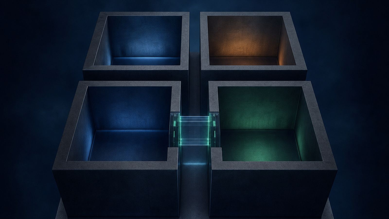 Separate tenant chambers divided by a narrow translucent data gate